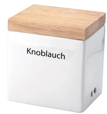 Keramik Vorratsdose mit Holzdeckel, 14x12x15.5 cm