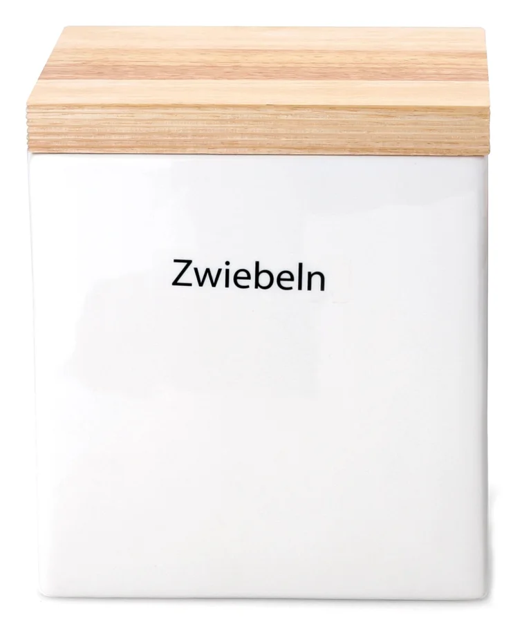 Zwiebelbehälter weiss Holzdeckel, 18x15.5x20.5 cm
