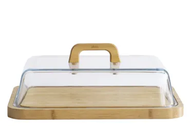 Käseglocke mit Glasdeckel und Bambus Brett 34x25x9.5cm