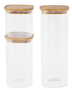 3er Set Vorratsglas mit Bambusdeckel 0.8, 1.4, 2.2l