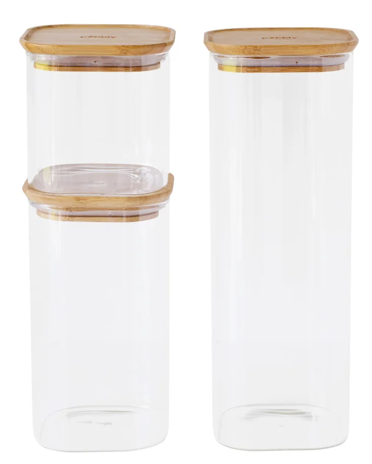 3er Set Vorratsglas mit Bambusdeckel 0.8, 1.4, 2.2l