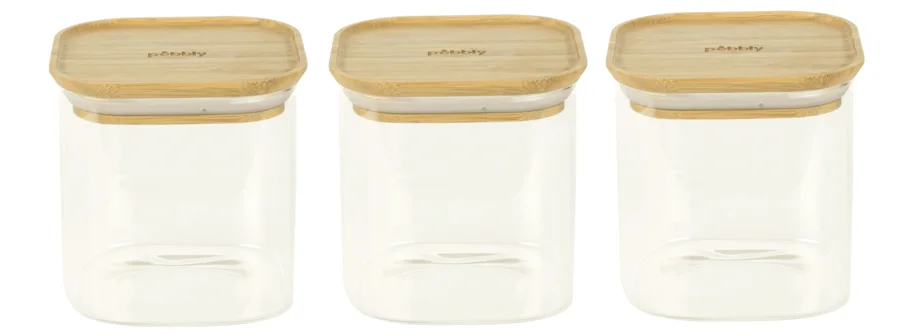 3er Set Vorratsglas mit Bambusd., stapelbar, 11x11x11