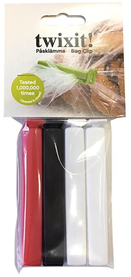 Beutelclips 11cm 1xrot 1xschwarz 2xweiss Polybag u.Hängkarte