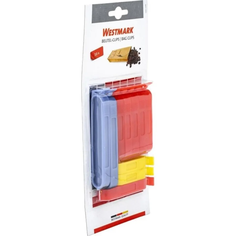 10 Stk. Beutel Clips in drei Grössen, 2x blau, 6x rot, 2x ge