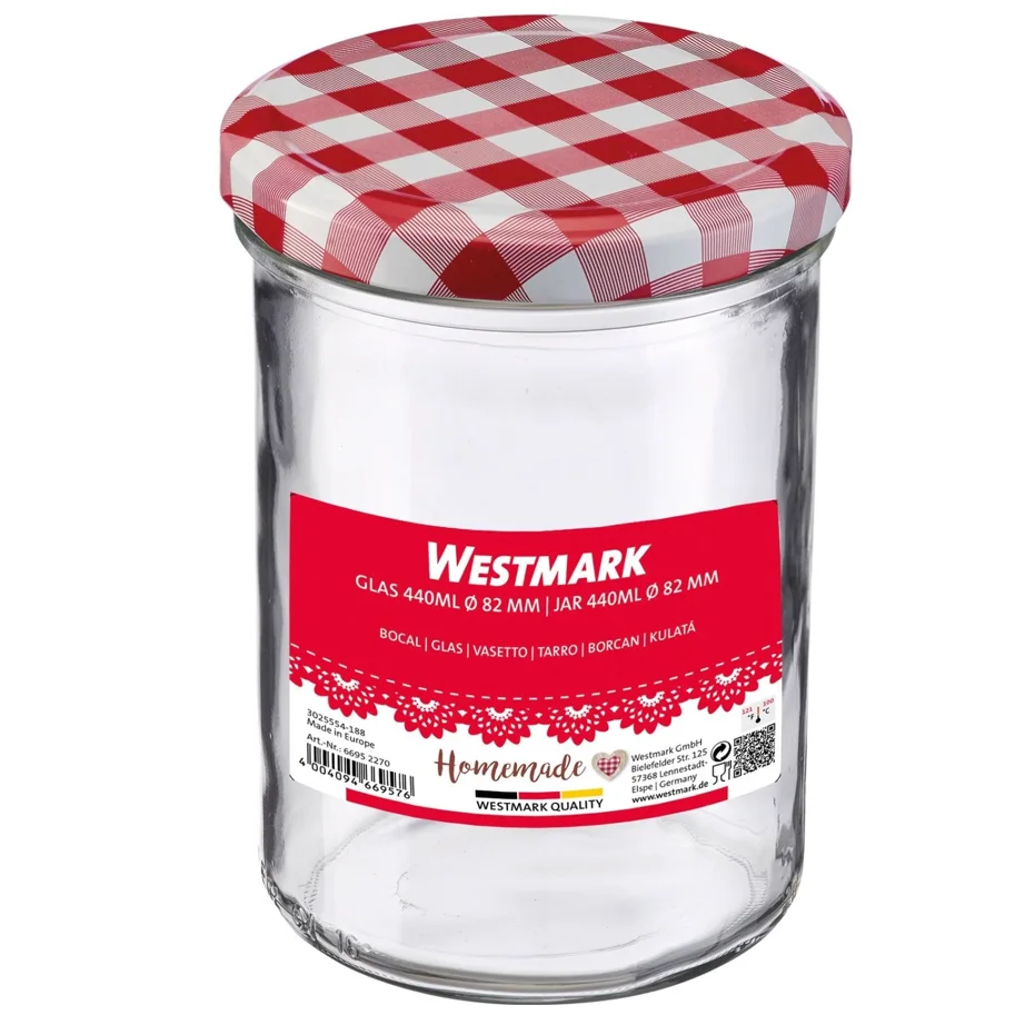 Sturzglas 440ml, m. rot-weiss Deckel, 82 mm