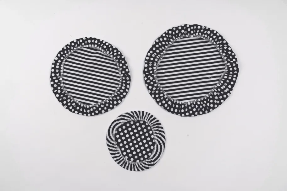 3er Set Schüsselabdeckung Baumwolle, rund b/w 30,25,20cm