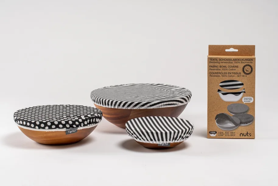 3er Set Schüsselabdeckung Baumwolle, rund b/w 30,25,20cm