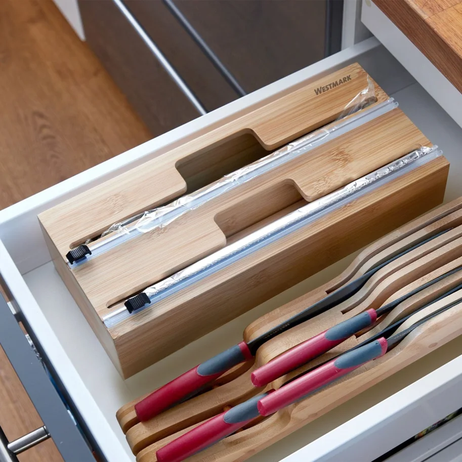 Folienspender mit Schneidvorrichtung,Breite 31cm, Bambus