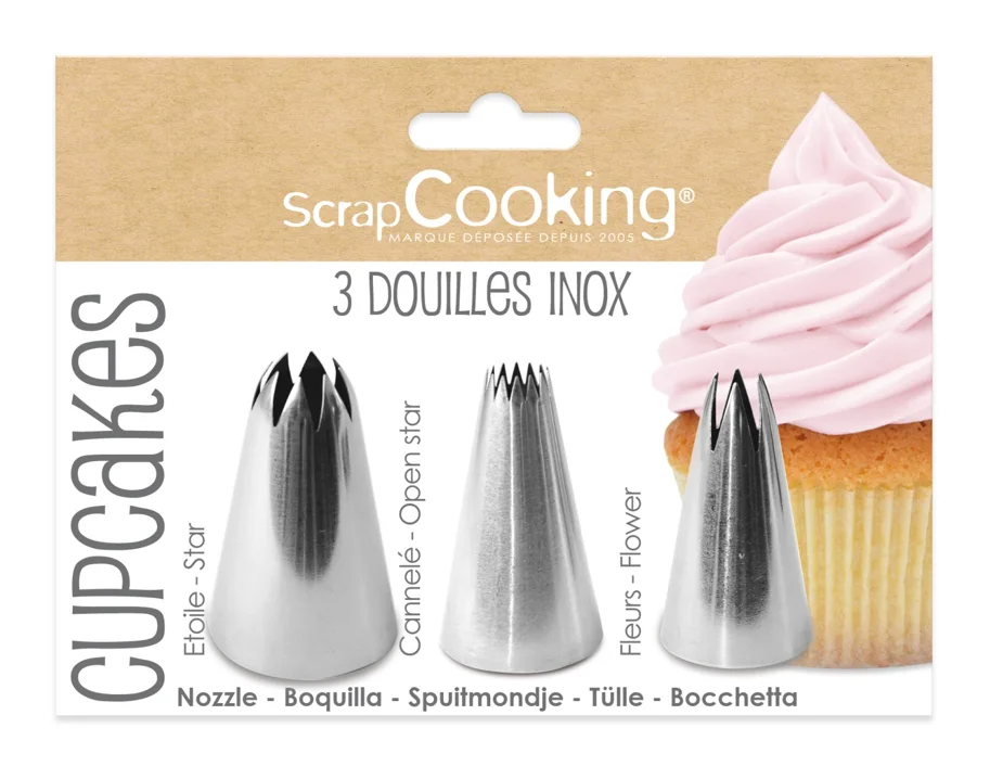 3er Set Spritztüllen Edelstahl für Cupcakes