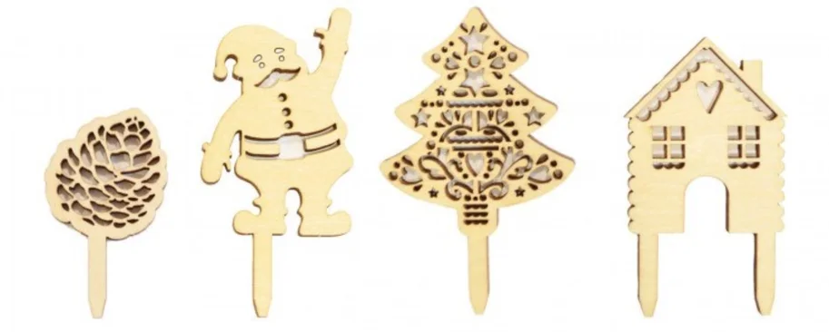 4-tlg. Set Holz-Kuchendekoration Weihnachten