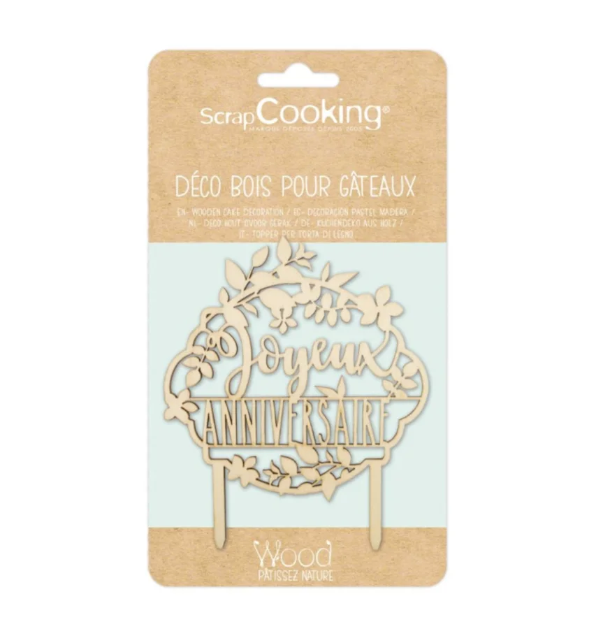 Cake Topper aus Holz Joyeux anniversaire