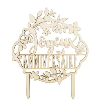 Cake Topper aus Holz Joyeux anniversaire
