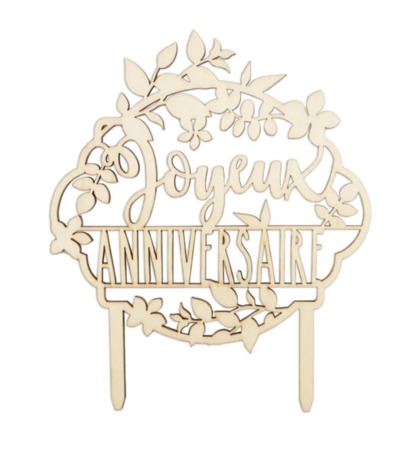 Cake Topper aus Holz Joyeux anniversaire