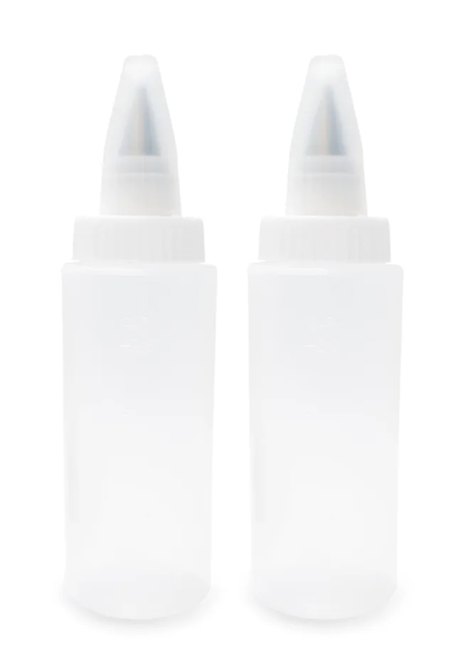 2er Set Quetschflaschen mit 2 Spritztüllen für Zuckerguss