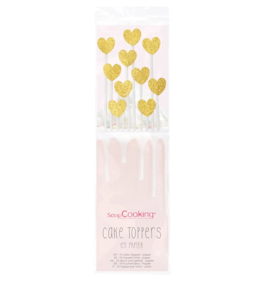 10er Set Cakes Toppers goldene Herzen H20cm