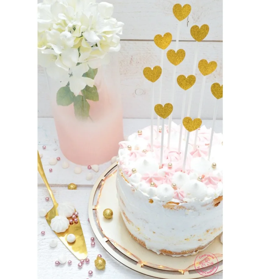 10er Set Cakes Toppers goldene Herzen H20cm