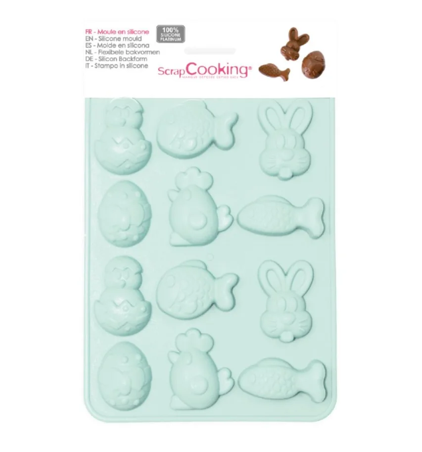 Silikonbackform Ostern mit Hase, Ei, Küken, Fisch
