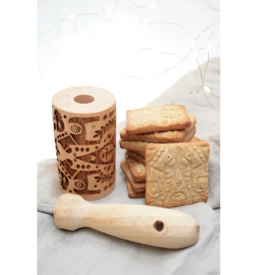 Teigrolle aus Holz geprägt, Weihnachten Deko