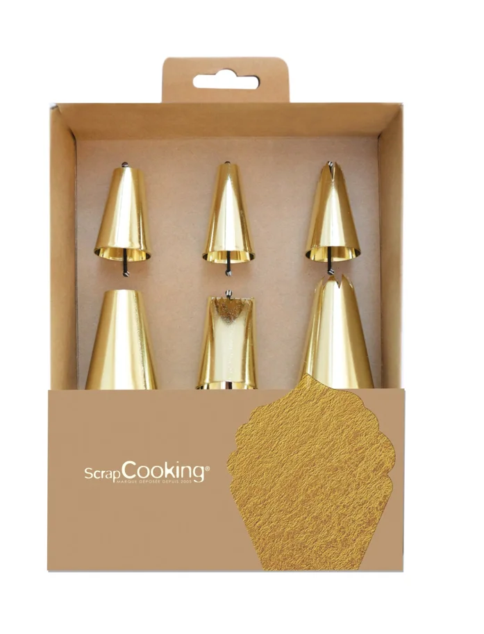 6er Set Spritztüllen Edelstahl gold