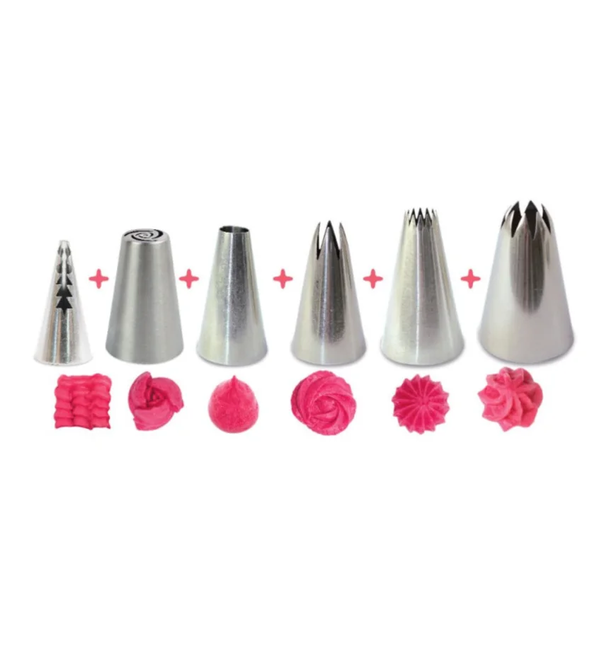 6er Set Spritztüllen Edelstahl für Cupcakes