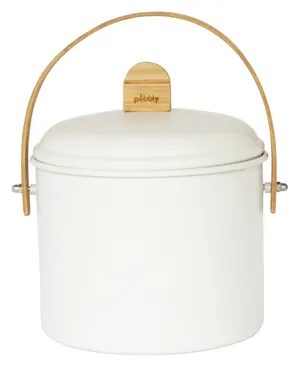 Kompostbehälter 3.5l Metall weiss und Bambus mit Kohlefilter