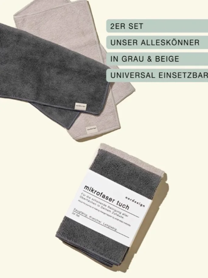 2er Set Mikrofaser Tuch, grau und beige