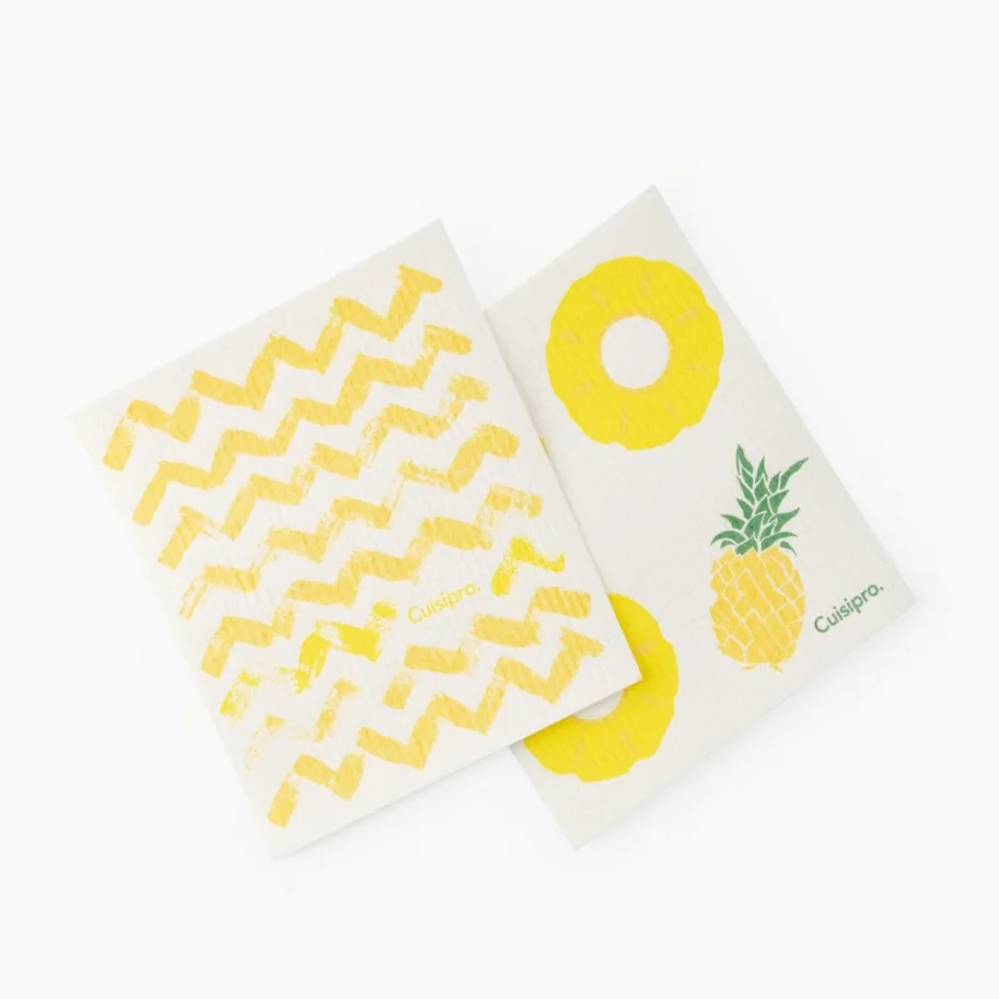 2er Set Allzweck Eco Tücher, SM, 20x17cm gelb Zig Zak/Ananas