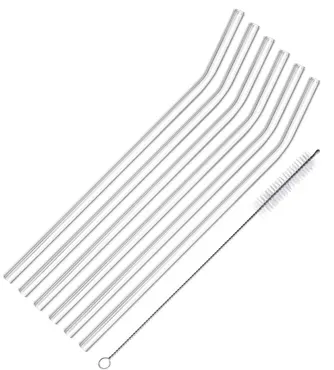 6 Trinkhalme Glas Knick D8 x 200mm inkl. Reinigungsbürste