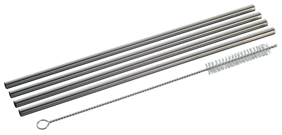 4er Set Trinkhalme 21.5cm D0.6cm gerade Edelstahl mit Bürste