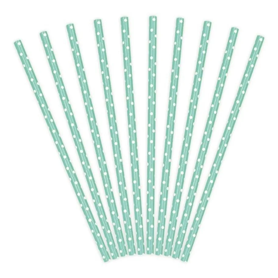 50 Papier-Trinkhalme, grün mit weissen Punkten, 19,7cm ,50sb