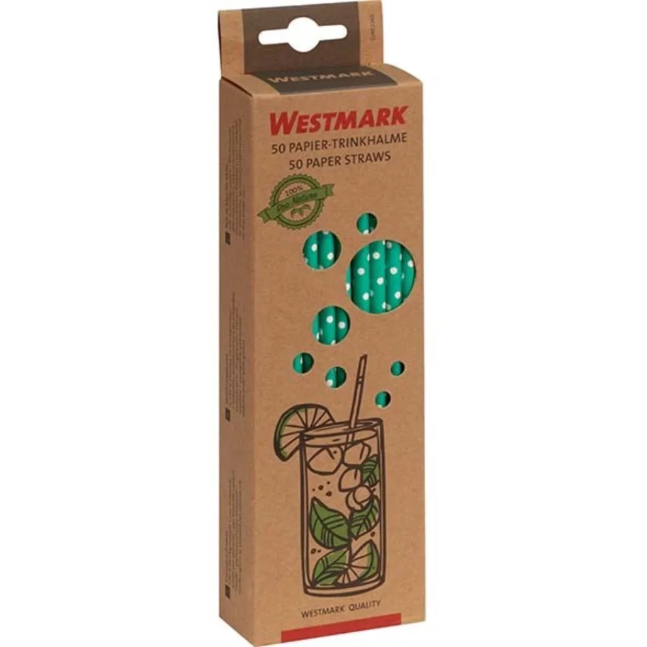 50 Papier-Trinkhalme, grün mit weissen Punkten, 19,7cm ,50sb