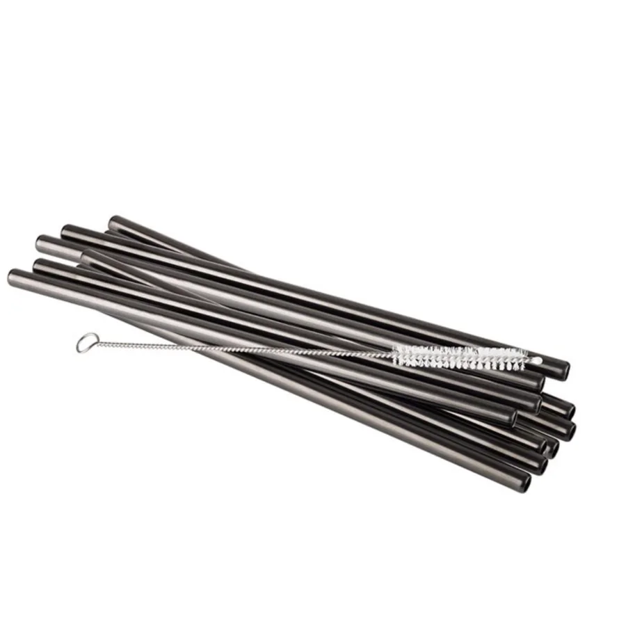 11 tlg. Set Trinkhalme, D8mm, L21.5cm, Gunmetal Look
