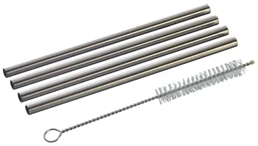 4er Set Trinkhalme 13cm D0.6cm gerade Edelstahl mit Bürste