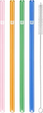 Strohhalme Glas farbig gerade 4er Set, 23cm D9mm + Bürste