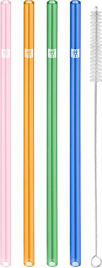 Strohhalme Glas farbig gerade 4er Set, 23cm D9mm + Bürste