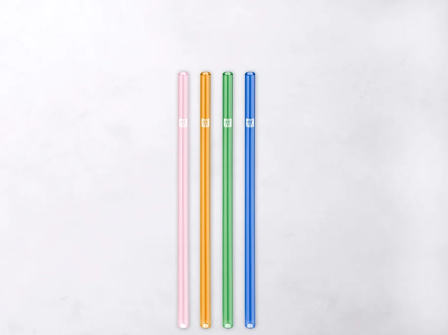 Strohhalme Glas farbig gerade 4er Set, 23cm D9mm + Bürste