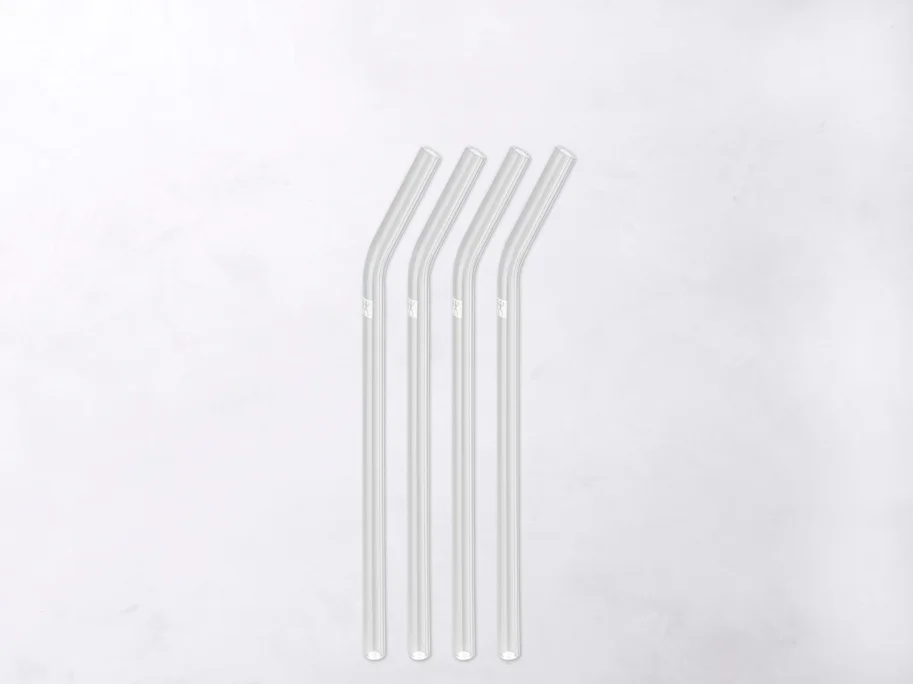 Strohhalme Glas transp. gebogen 4er Set, 23cm D9mm + Bürste