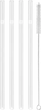 Strohhalme Glas transp. gerade 4er Set, 23cm D9mm + Bürste