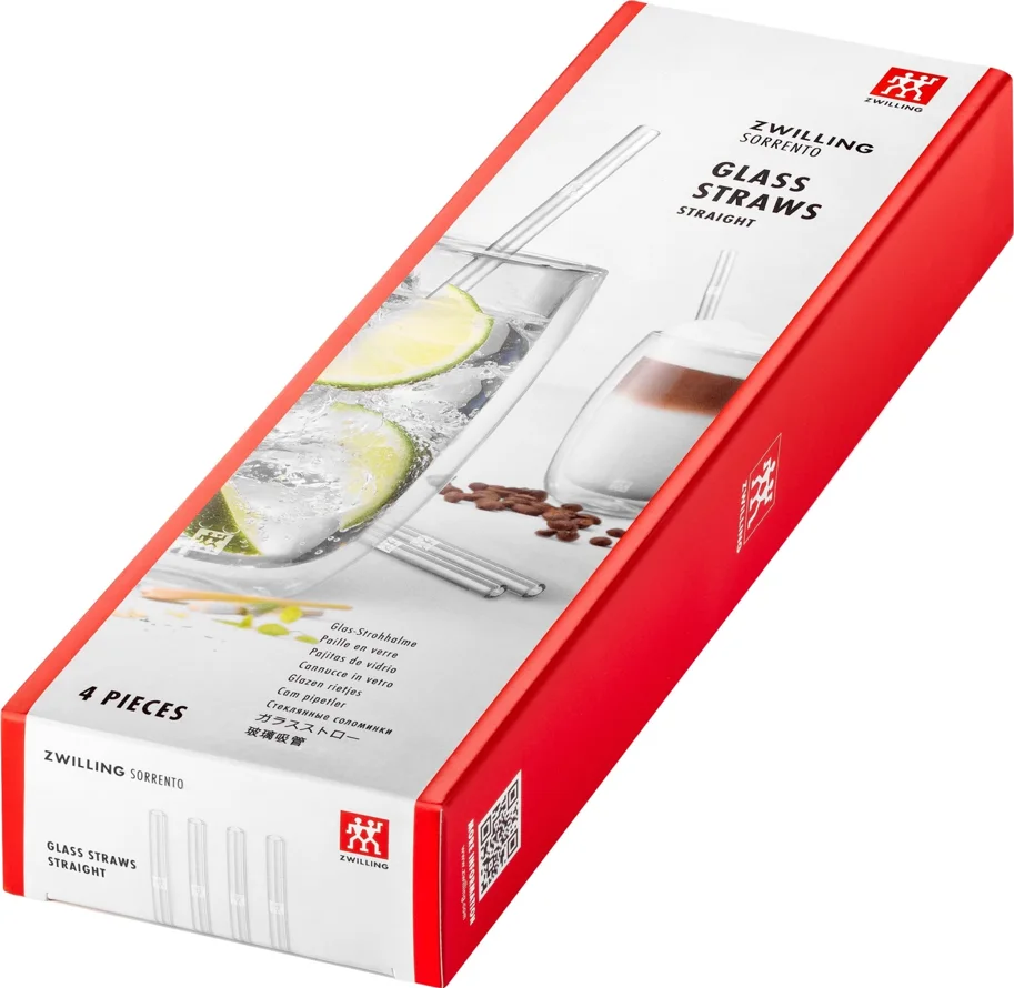 Strohhalme Glas transp. gerade 4er Set, 23cm D9mm + Bürste