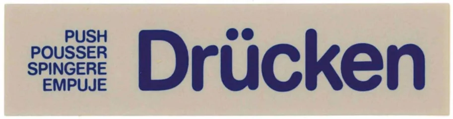 Wortschild DRÜCKEN, selbstklebend, 16 x 4 cm