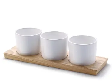 Gummibaum Tablett mit 3 Dipschalen 28x9x1,5cm