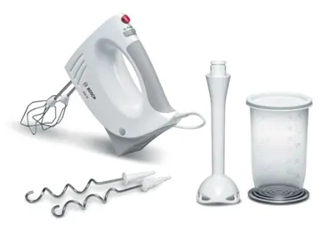 Handmixer weiss mit 2 Besen 2 Knethaken Mixstab u.Messbecher