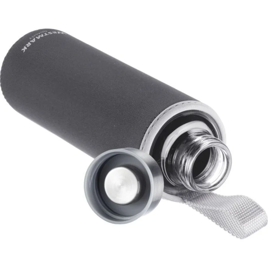 Trinkflasche Viva aus Glas 0,55 l, mit Cover, anthrazit, sb