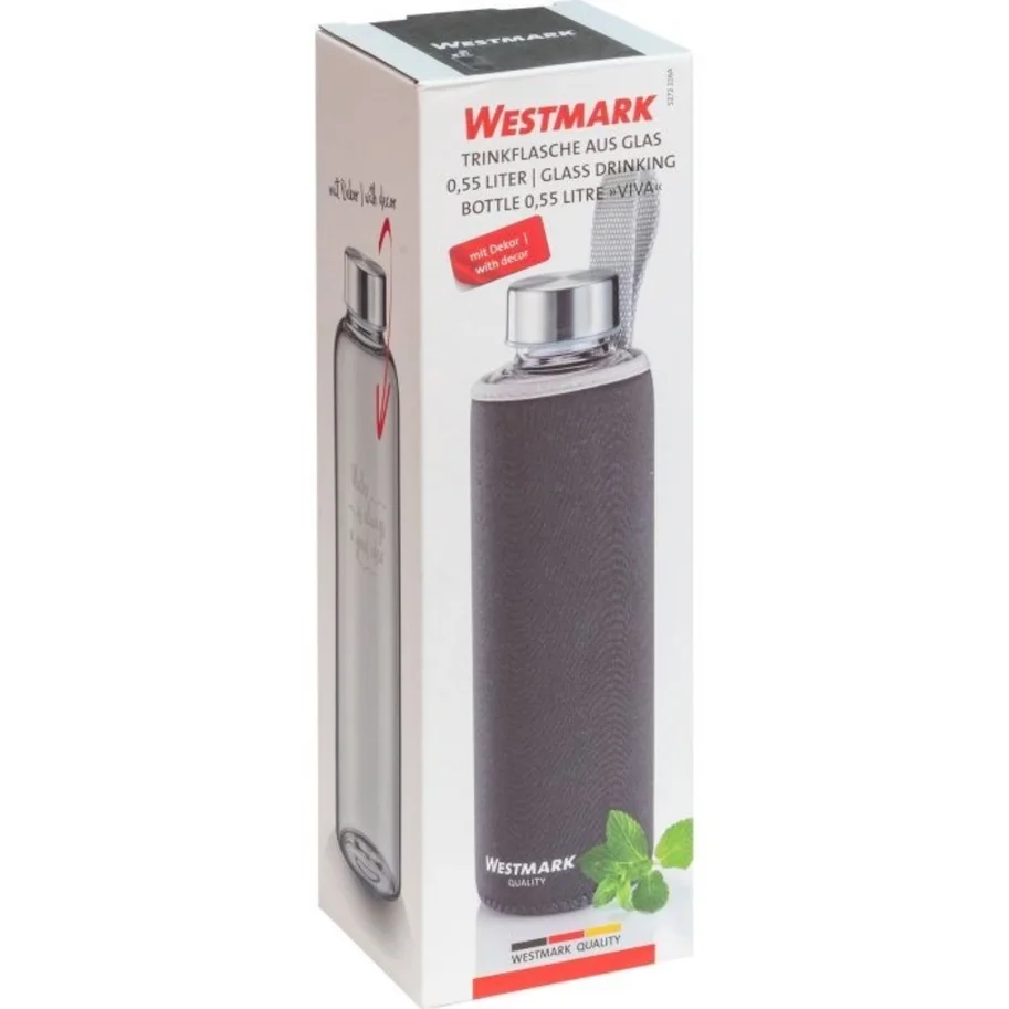 Trinkflasche Viva aus Glas 0,55 l, mit Cover, anthrazit, sb