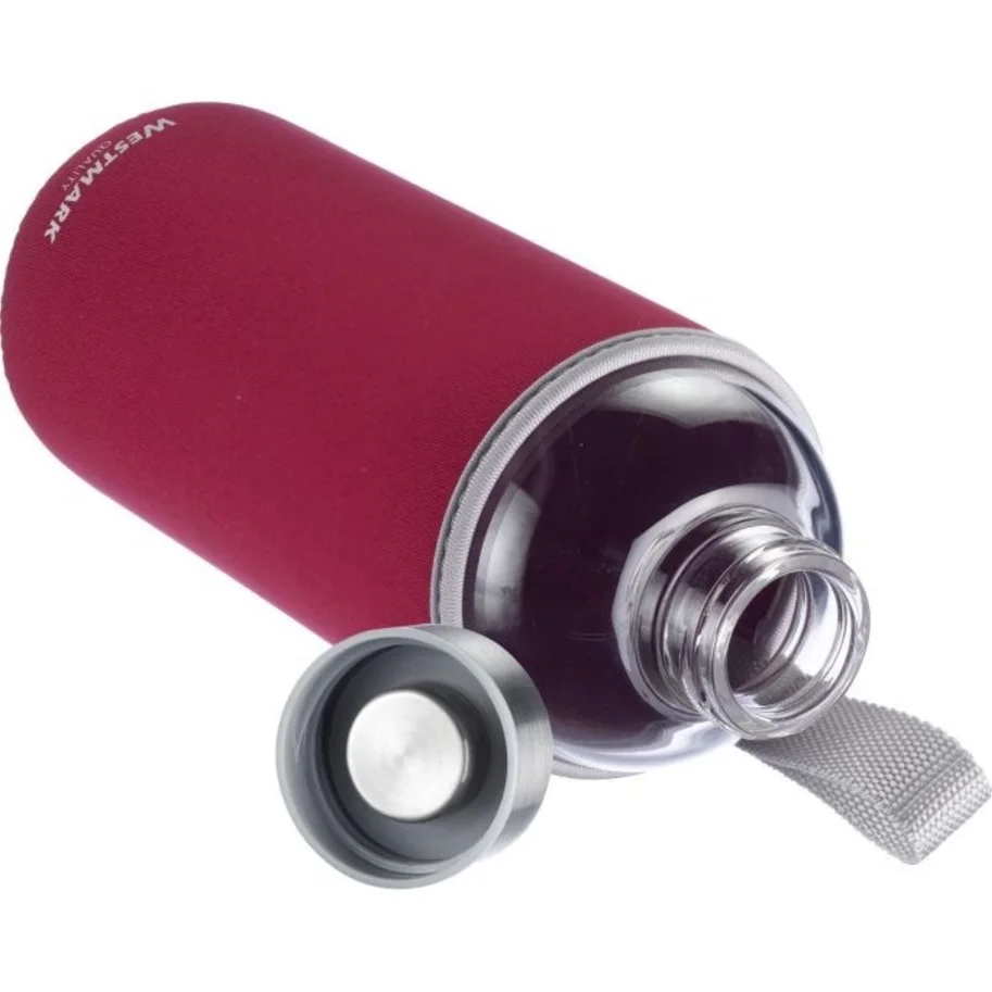 Trinkflasche Viva aus Glas 1 l, mit Cover, rot, sb