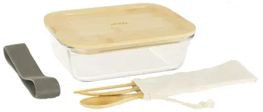 Lunchbox mit Bambusdeckel und Besteck 1l 20x15x6.5cm