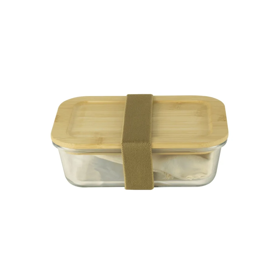 Lunchbox mit Bambusdeckel und Besteck 1l 20x15x6.5cm