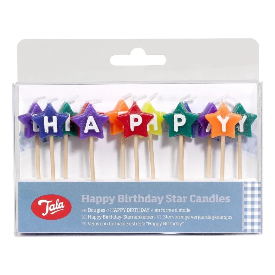 Stern-Kerzen Happy Birthday farbig