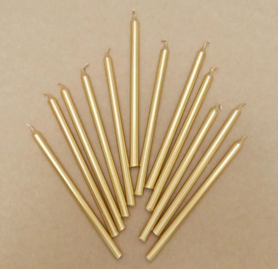 12er Set Kerzen lang 12cm gold