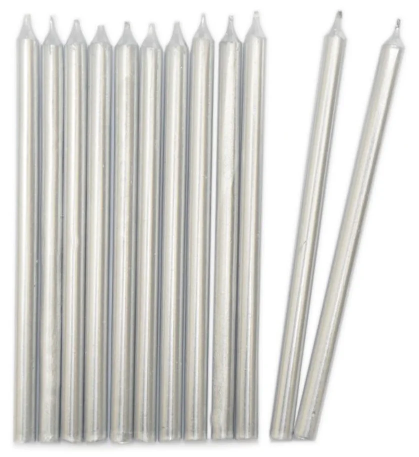 12er Set Kerzen lang 12cm silber